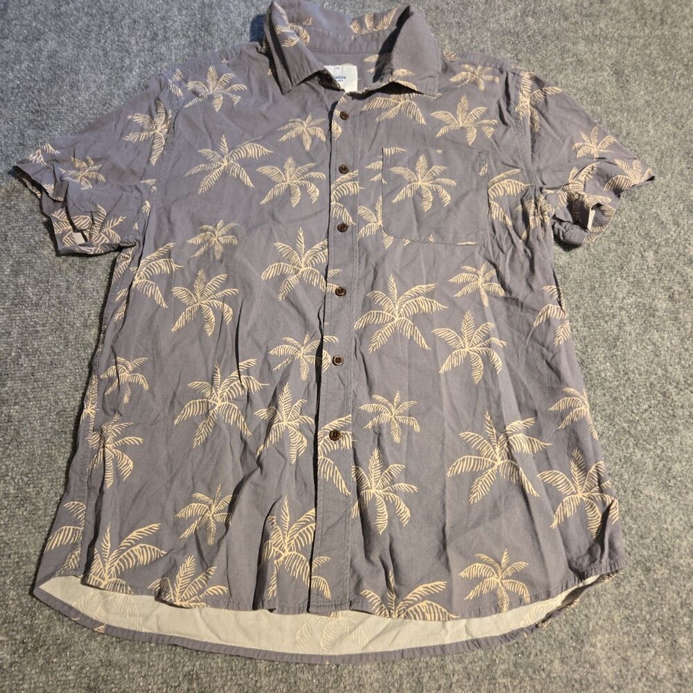 Katin Floral Hawaiian Short Sleeve Button Up Shirt Mens Medium Gray Cotton Blend